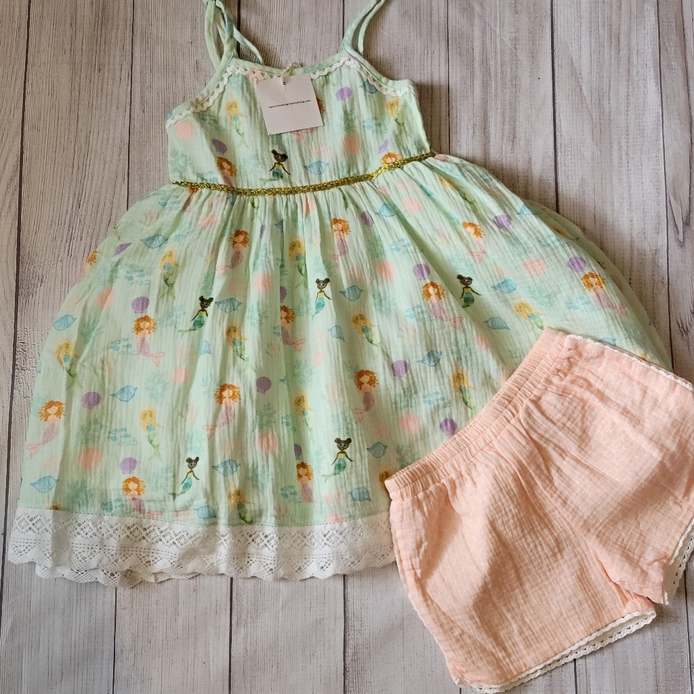 Mermaid Print Dress with Peach Shorts